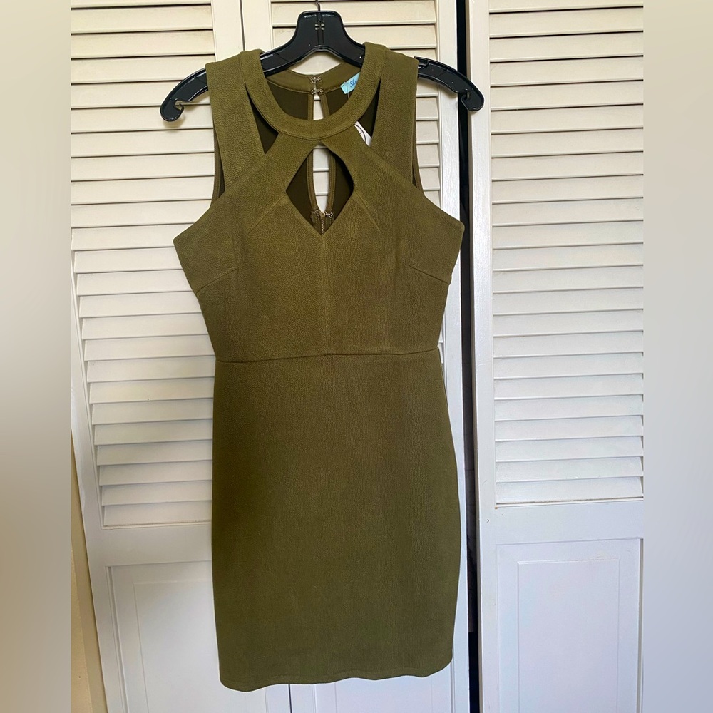 She + Sky Olive Green Cutout Dress